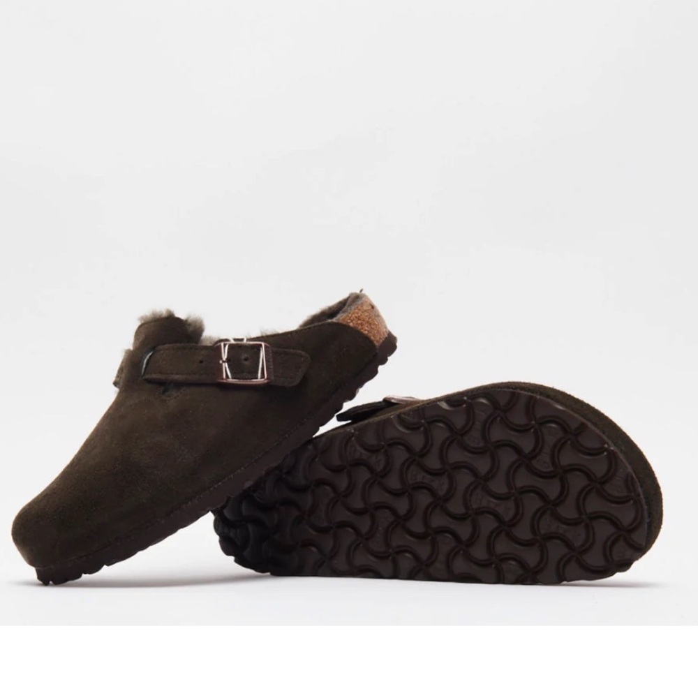 š BIRKENSTOCK Boston Shearling Suede Clog Slide 36 5/5.5 Mocha - Picture 2 of 3